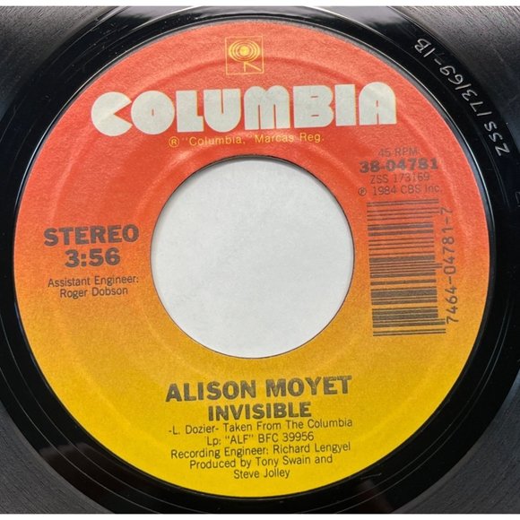 Alison Moyet Hitch Hike / Invisibe (feat. Darts) 45 Pop 1984 Columbia 38-04781 - Picture 2 of 4